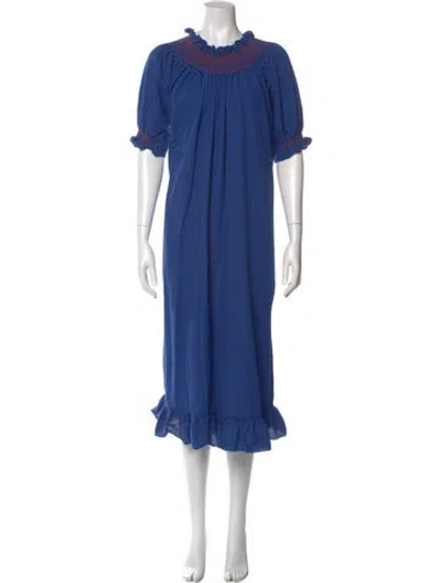 Pre-owned Loretta Caponi Mock Neck Midi Length Dress In Multi