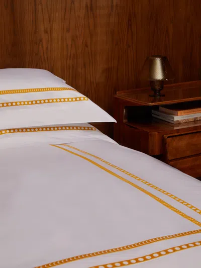 Loretta Caponi Moon Hand-embroidered Cotton King-size Duvet Cover  Abask Luxury Gift In Yellow