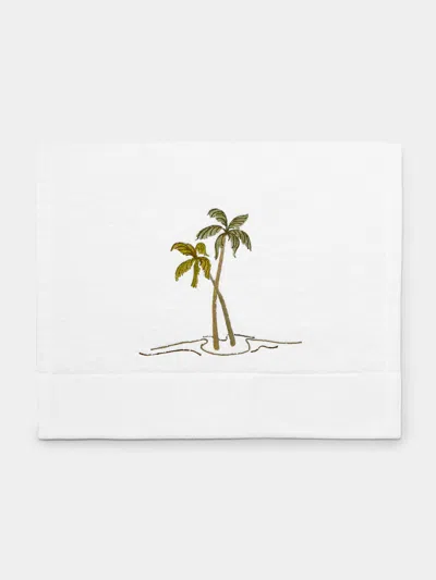 Loretta Caponi Palm Tree Hand-embroidered Cotton Hand Towel  Abask Luxury Gift In White