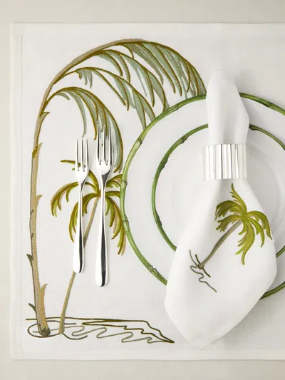 Loretta Caponi Palm Tree Hand-embroidered Linen Rectangular Placemats (set Of 2) In White