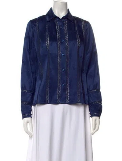 Pre-owned Loretta Caponi Patterned Long Sleeve Blouse In Blue