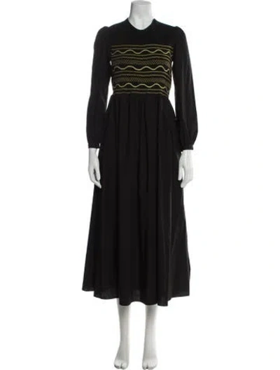 Pre-owned Loretta Caponi Patterned Midi Length Dress In Black