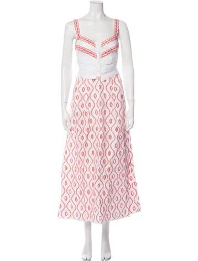 Pre-owned Loretta Caponi Patterned Midi Length Dress In White