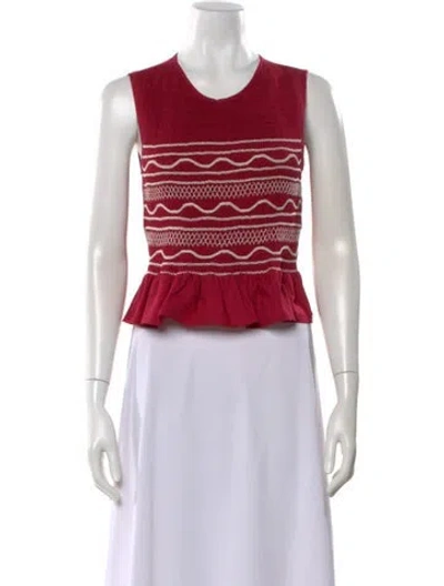 Pre-owned Loretta Caponi Patterned Scoop Neck Blouse In Red