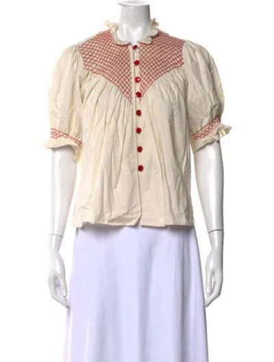 Pre-owned Loretta Caponi Patterned Short Sleeve Blouse W/ Tags In Neutral