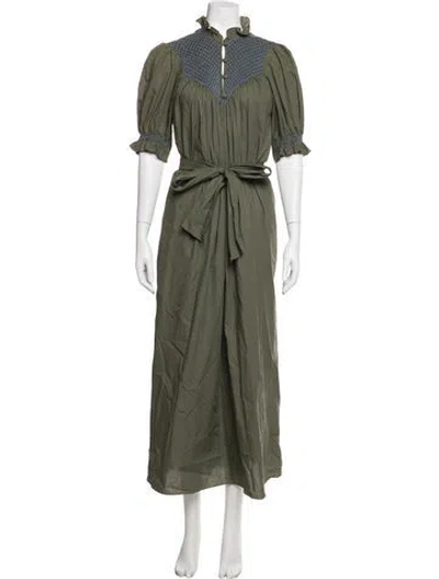 Pre-owned Loretta Caponi Plaid Print Long Dress In Green