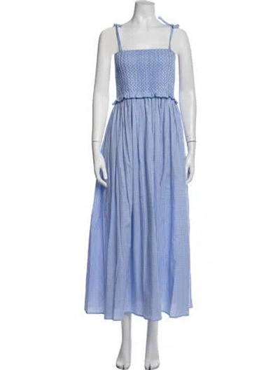 Pre-owned Loretta Caponi Plaid Print Midi Length Dress In Blue
