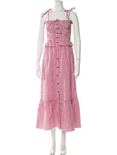 Pre-owned Loretta Caponi Plaid Print Midi Length Dress W/ Tags In Pink