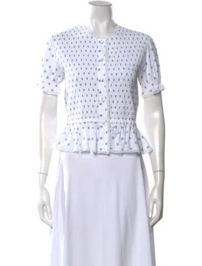 Pre-owned Loretta Caponi Polka Dot Print Crew Neck Blouse In White