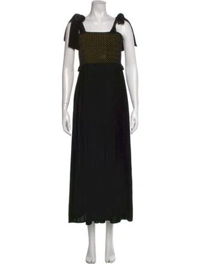 Pre-owned Loretta Caponi Printed Long Dress In Black