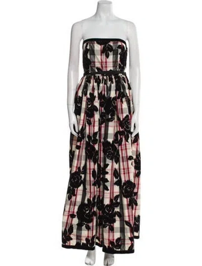 Pre-owned Loretta Caponi Printed Long Dress In Black