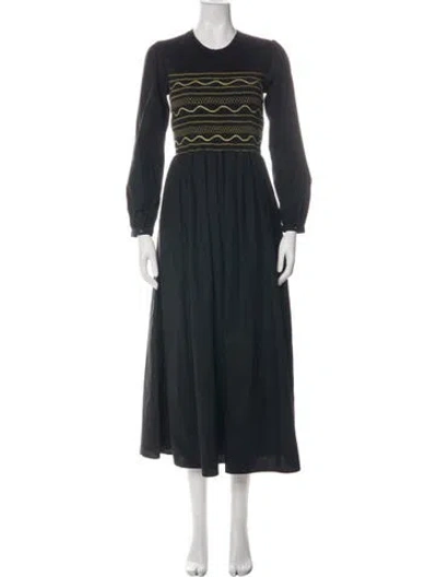 Pre-owned Loretta Caponi Printed Long Dress In Black
