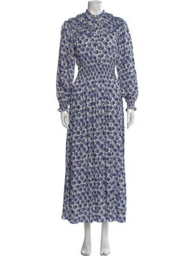 Pre-owned Loretta Caponi Printed Long Dress In Blue