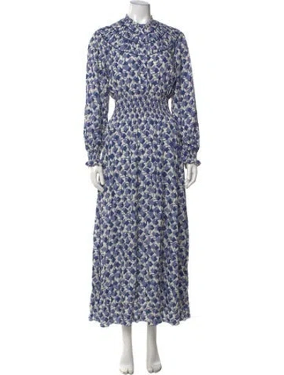 Pre-owned Loretta Caponi Printed Long Dress In Blue