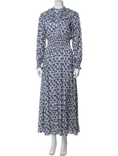 Pre-owned Loretta Caponi Printed Long Dress In Blue