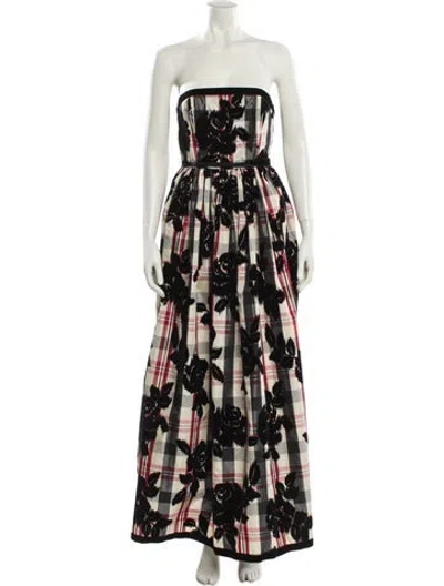 Pre-owned Loretta Caponi Printed Long Dress W/ Tags In Black