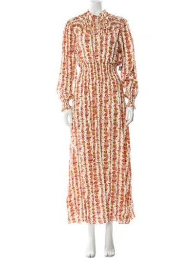 Pre-owned Loretta Caponi Printed Long Dress W/ Tags In Neutral
