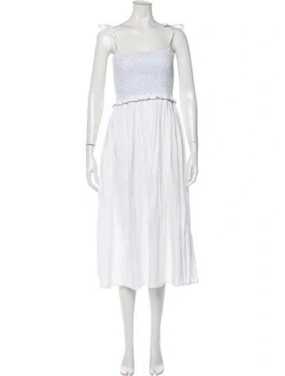 Pre-owned Loretta Caponi Printed Long Dress In White