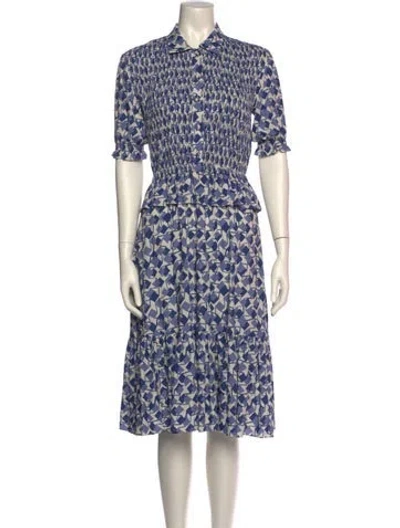 Pre-owned Loretta Caponi Printed Midi Length Dress In Blue