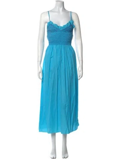 Pre-owned Loretta Caponi Scoop Neck Long Dress In Blue