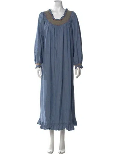 Pre-owned Loretta Caponi Scoop Neck Long Dress In Blue