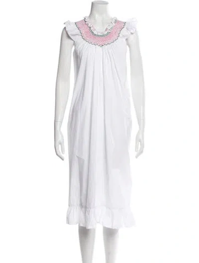 Pre-owned Loretta Caponi Scoop Neck Midi Length Dress In White