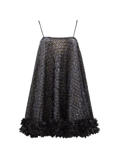 Loretta Caponi Sequin-embellished Floral-appliqué Mini Dress In Black