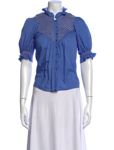 Pre-owned Loretta Caponi Short Sleeve Blouse In Blue