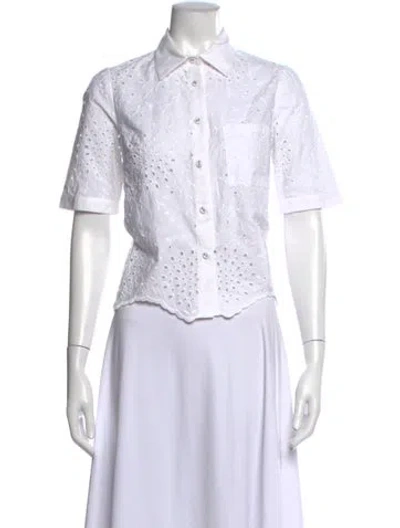 Pre-owned Loretta Caponi Short Sleeve Blouse In White