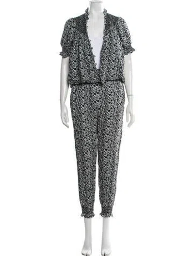 Pre-owned Loretta Caponi Silk Floral Print Pant Set In Multicolor