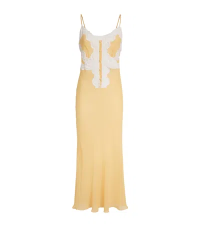 Loretta Caponi Silk Georgette Palmira Nightdress In Yellow