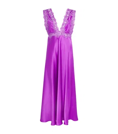 Loretta Caponi Silk Lace-detail Dalila Nightdress In Purple