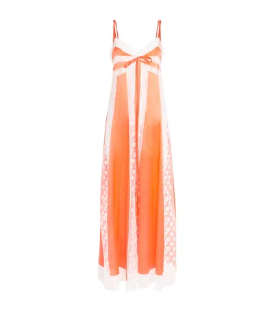 Loretta Caponi Silk Lace-detail Nightdress In Orange
