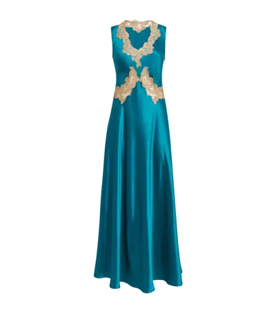 Loretta Caponi Silk Lace Solas Slip Dress In Blue