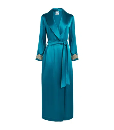 Loretta Caponi Silk Lace-trimmed Il Degarde Robe In Blue