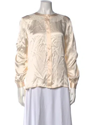 Pre-owned Loretta Caponi Silk Long Sleeve Blouse In Neutrals