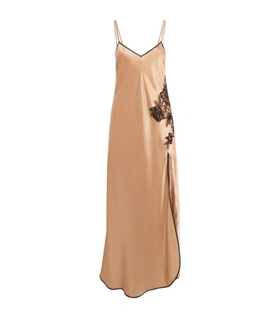 Loretta Caponi Silk Mabel Long Nightdress In Neutral
