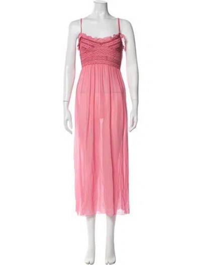 Pre-owned Loretta Caponi Silk Midi Length Dress In Pink