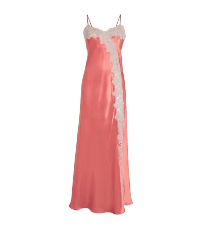 Loretta Caponi Silk Nausica Long Nightdress In Pink