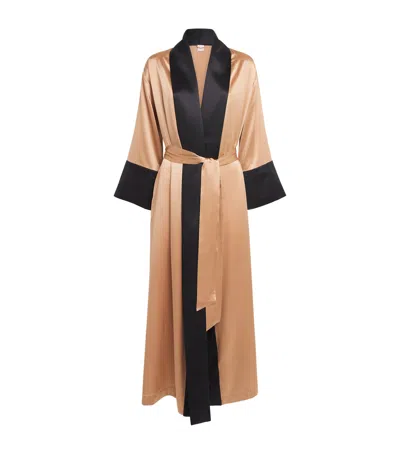 Loretta Caponi Silk Porzia Long Robe In Brown