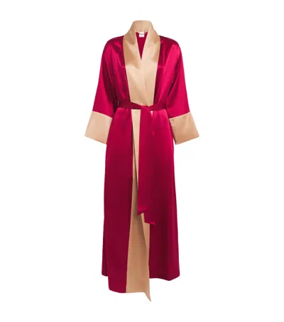 Loretta Caponi Silk Porzia Long Robe In Red