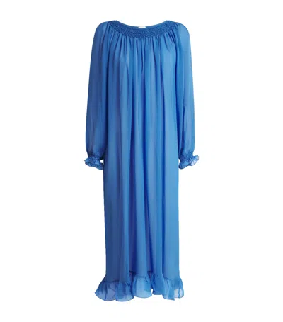 Loretta Caponi Silk Sheer Severa Nightdress In Blue