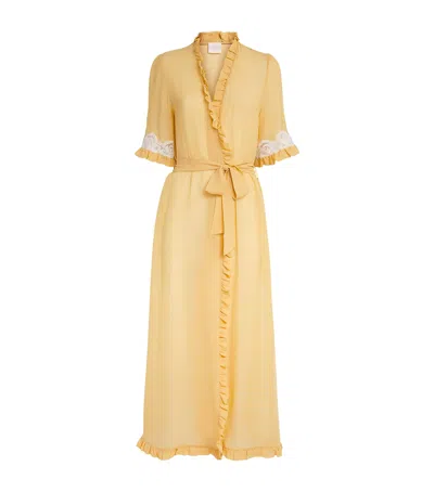 Loretta Caponi Silk Short-sleeve Germana Robe In Yellow