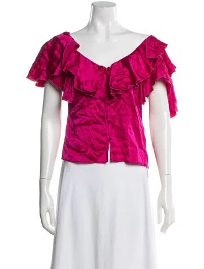Pre-owned Loretta Caponi Silk V-neck Blouse W/ Tags In Pink