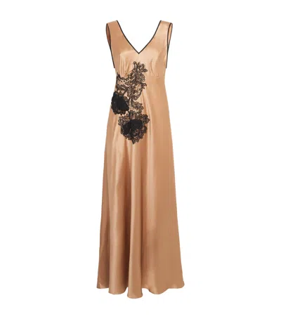 Loretta Caponi Silk-lace Albina Slip Dress In Brown