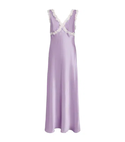 Loretta Caponi Silk-lace Albina Slip Dress In Purple