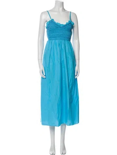 Pre-owned Loretta Caponi Square Neckline Long Dress In Blue