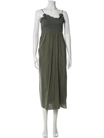 Pre-owned Loretta Caponi Square Neckline Midi Length Dress In Blue/green