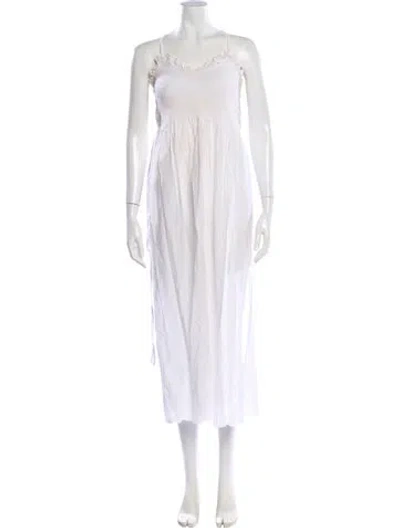 Pre-owned Loretta Caponi Square Neckline Midi Length Dress In White