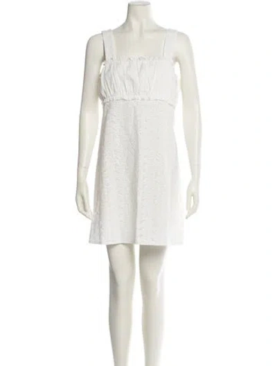 Pre-owned Loretta Caponi Square Neckline Mini Dress In White